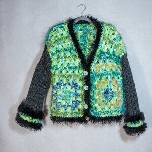 Hand Knit Womens Jacket Butique Cardigan Thick Short Coat Multicolor Size M